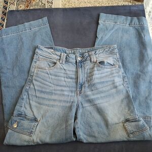 American Eagle Outfitters Super High-Rise Baggy Jeans in Light Blue